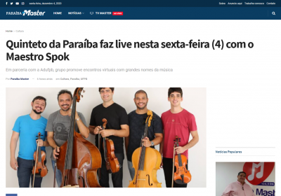 Quinteto da Paraíba faz live nesta sexta-feira (4) com o Maestro Spok